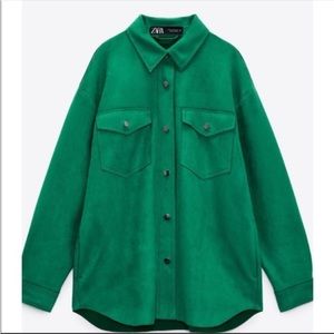 Zara Suede Overshirt Shacket green